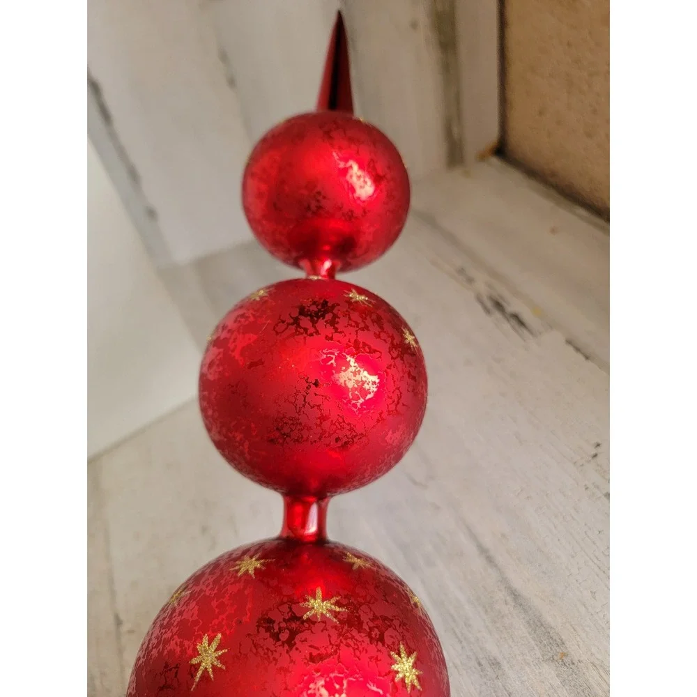 Radko Ruby red star finial triple drop ball tree topper xmas unique star vintage